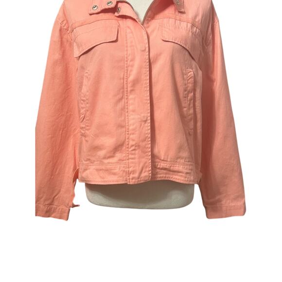 Treasure & Bond Jeans Jacket Waist Length Chest Pockets Lightweight Coral S NWOT - Picture 4 of 9